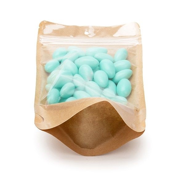 Standbodenbeutel Transparent/Kraft 13x8x20.5cm | 110 Gramm mit Aufhängeloch (100 Stück) [ZBGKC3H]