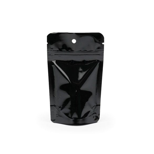 Standbodenbeutel Schwarz 8x5x13cm | 28 Gramm mit Aufhängeloch (100 Stück) [ZBGM1BH]