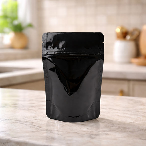 Standbodenbeutel Schwarz 8x5x13cm | 28 Gramm (100 Stück) [ZBGM1B]