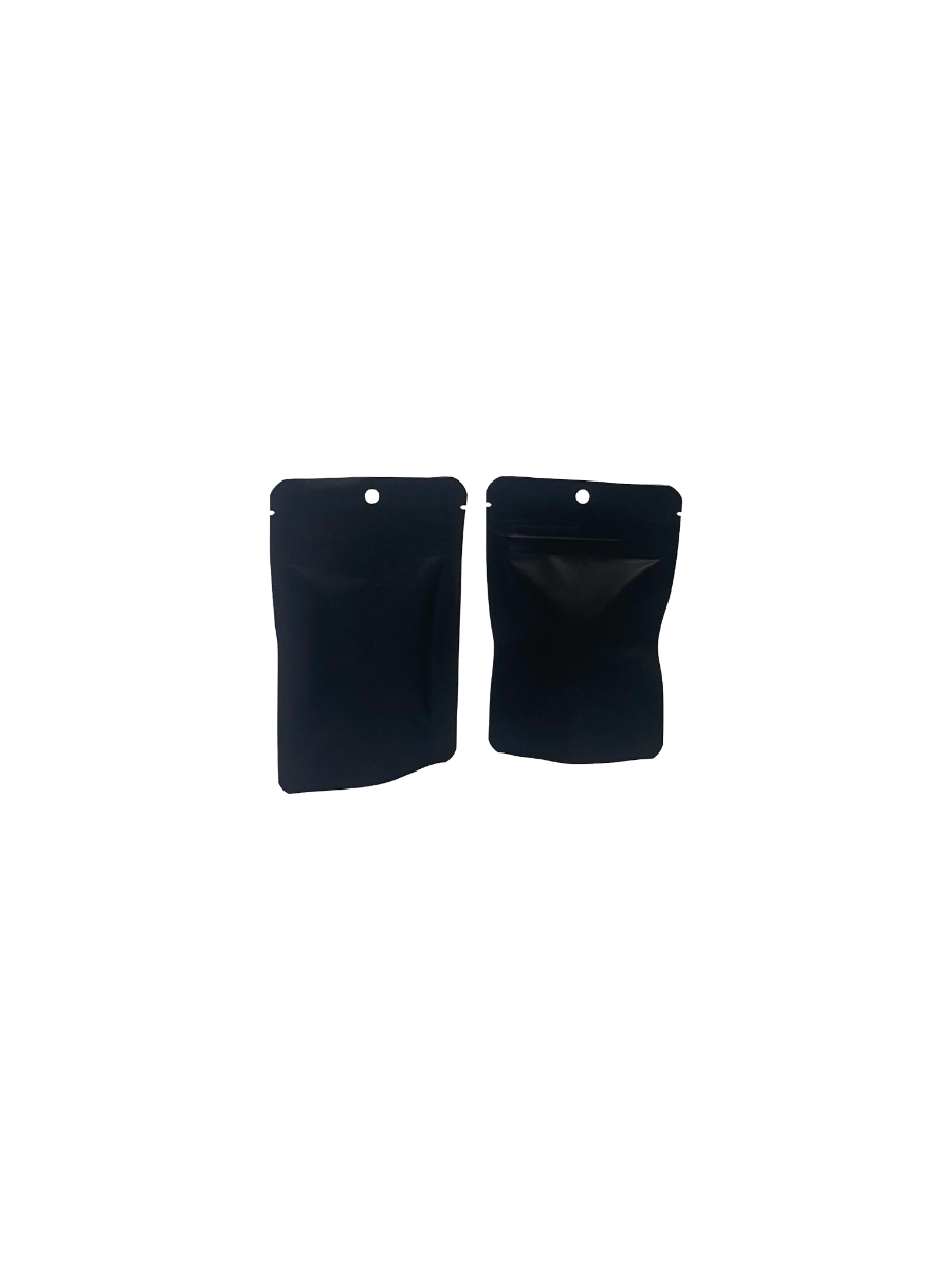 Standbodenbeutel Mattschwarz 8x5x13cm | 28 Gramm mit Aufhängeloch (100 Stück) [ZBGM1MBH]