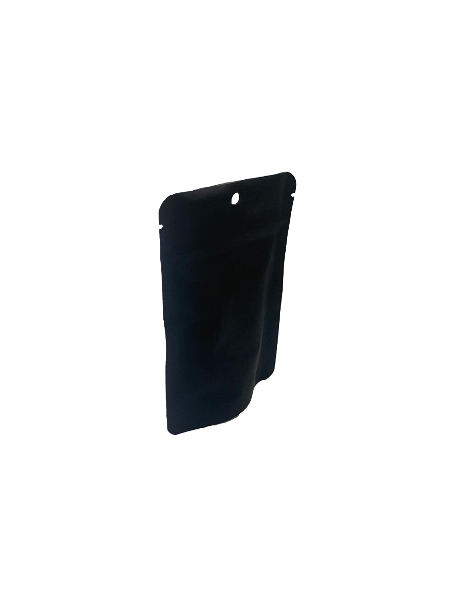 Standbodenbeutel Mattschwarz 8x5x13cm | 28 Gramm mit Aufhängeloch (100 Stück) [ZBGM1MBH]