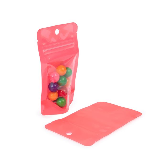 Standbodenbeutel Transparent/Neon- Wassermelone 7,9x5,1x13 cm (100 Stück) [ZBGN1W]