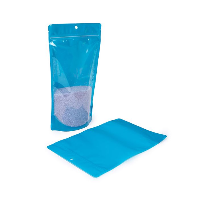 Standbodenbeutel Transparent/Neon- Blau 17,2x8,9x28,6 cm (100 Stück) [ZBGN4BL]