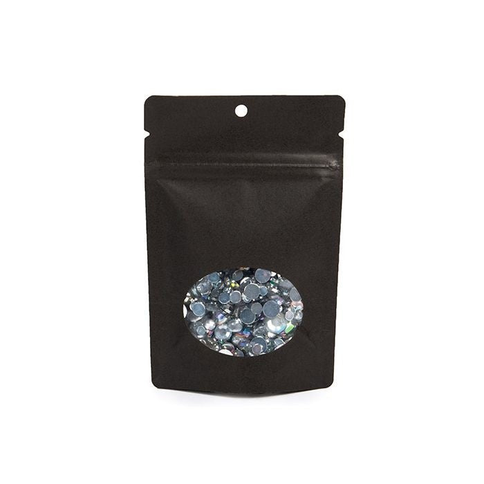 Standbodenbeutel Kraft Schwarz 10.2x6x15.2cm | 57 Gramm mit rundem Fenster und mit Aufhängeloch (100 Stück) [ZBGO2BKH]