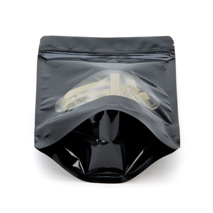 Standbodenbeutel Schwarz 13x7x20.5cm | 110 Gramm mit rundem Fenster (100 Stück) [ZBGO3B]