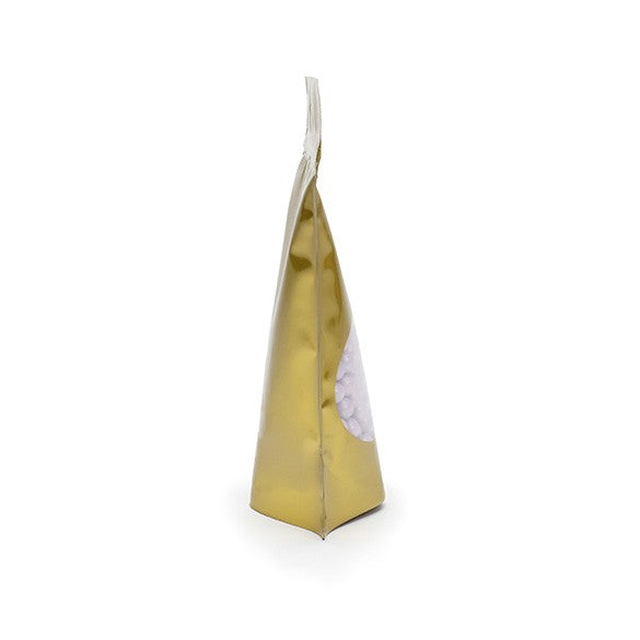 Standbodenbeutel Gold 13x7x20.5cm | 110 Gramm mit rundem Fenster (100 Stück) [ZBGO3G]