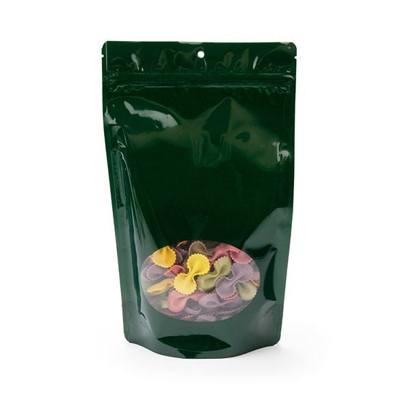 Standbodenbeutel Grün 17x9x28.5cm | 340 Gramm mit rundem Fenster & Aufhängeloch (100 Stück) [ZBGO4HGH]