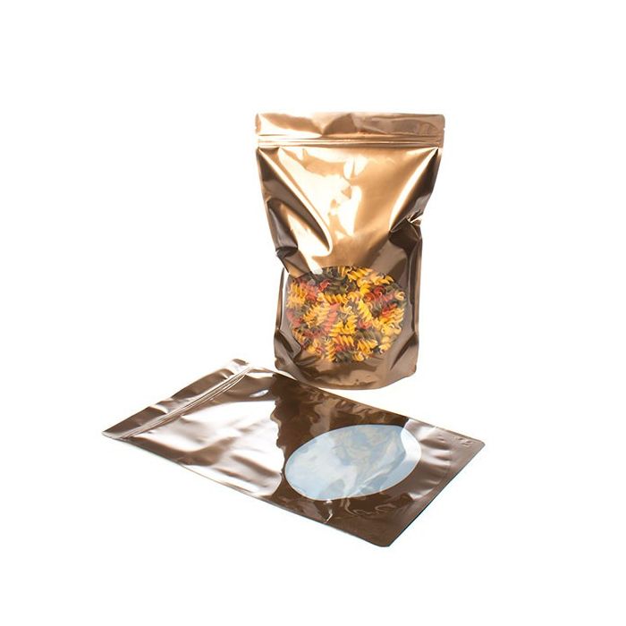 Standbodenbeutel Bronze 23x12x34.5cm | 900 Gramm mit rundem Fenster (100 Stück) [ZBGO6BZ]