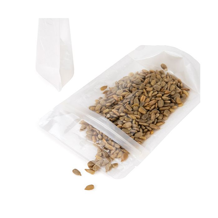 Umweltfreundliche Standbodenbeutel Reispapier Transparent/Weiß mit Aufhängeloch 10,2x6x15,2 cm (100 Stück) [ZBGRC2CW]