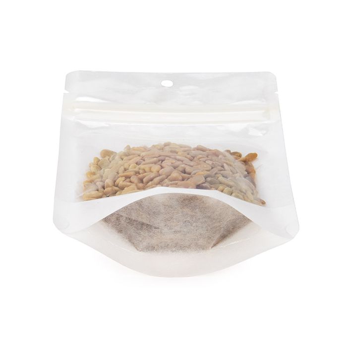 Umweltfreundliche Standbodenbeutel Reispapier Transparent/Weiß mit Aufhängeloch 10,2x6x15,2 cm (100 Stück) [ZBGRC2CW]