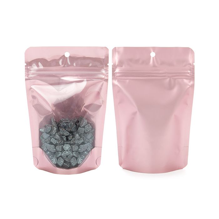 Standbodenbeutel Transparent/Rosé Gold 10.2x6x15.2cm | 57 Gramm (100 Stück) [ZBGRG2]