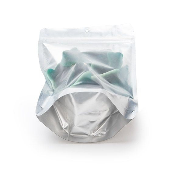 Standbodenbeutel Transparent/Silber 13x8x20.5cm | 110 Gramm mit Aufhängeloch (100 Stück) [ZBGS3H]