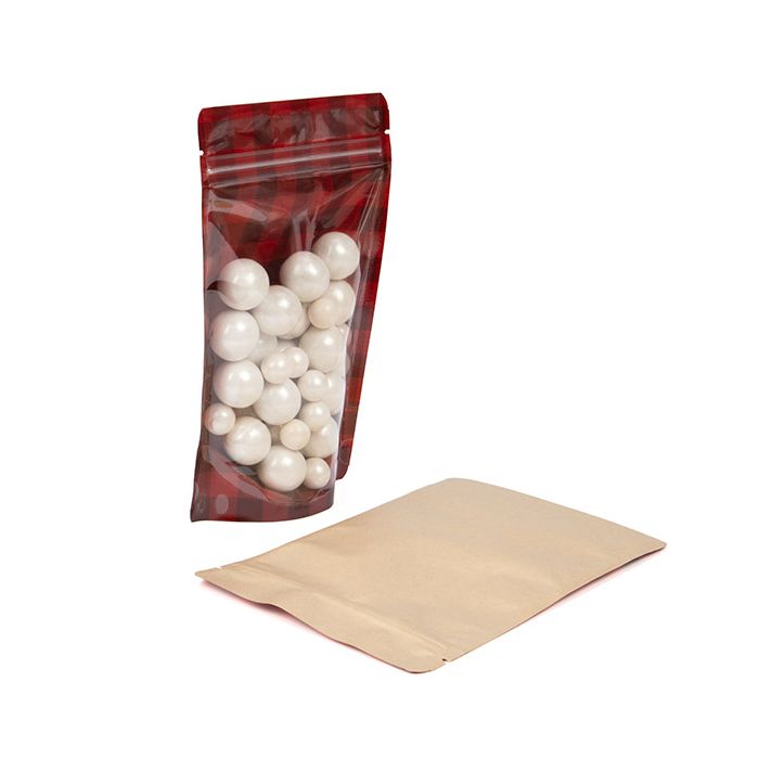 Standbodenbeutel Transparent/Rot mit Karierten Muster 13x7,9x20,6 cm (25 Stück) [ZBGSW3RP]