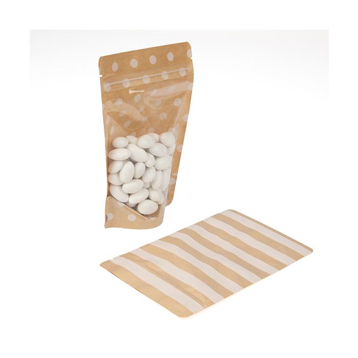 Standbodenbeutel Transparent/Kraft mit Punkte Pattern 13x7,9x20,6 cm (25 Stück) [ZBGSW3SD]