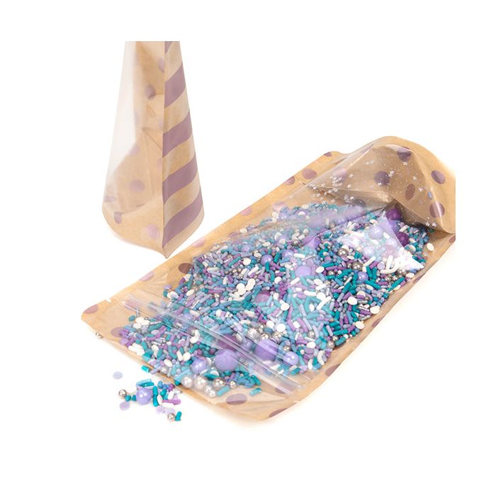 Standbodenbeutel Transparent/Kraft mit Rose Gold Punkte & Streifen Pattern 13x7,9x20,6 cm (25 Stück) [ZBGSW3SDR]