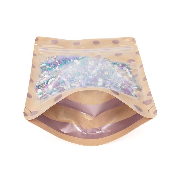 Standbodenbeutel Transparent/Kraft mit Rose Gold Punkte & Streifen Pattern 13x7,9x20,6 cm (25 Stück) [ZBGSW3SDR]