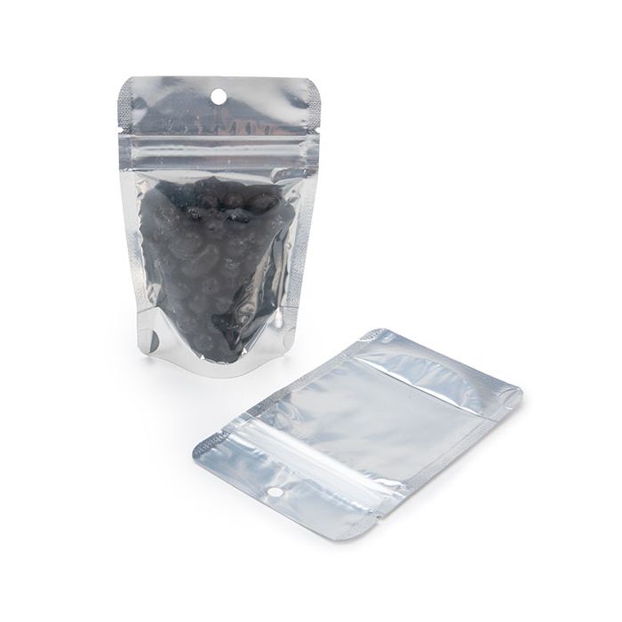 Standbodenbeutel Transparent/Weiß 8x5x13cm | 28 Gramm mit Aufhängeloch (100 Stück) [ZBGW1H]