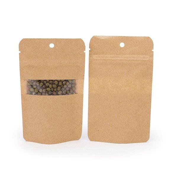 Standbodenbeutel Kraft 8x5x13cm | 28 Gramm mit Aufhängeloch (100 Stück) [ZBGW1KH]