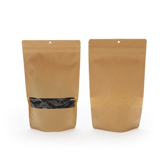 Standbodenbeutel Kraft 17x9x28.5cm | 340 Gramm mit Aufhängeloch (100 Stück) [ZBGW4KH]