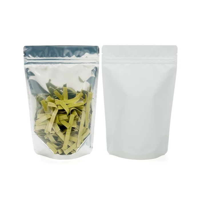 Standbodenbeutel Transparent/Weiß 10.2x6x15.2cm | 57 Gramm (100 Stück) [ZBGW2]