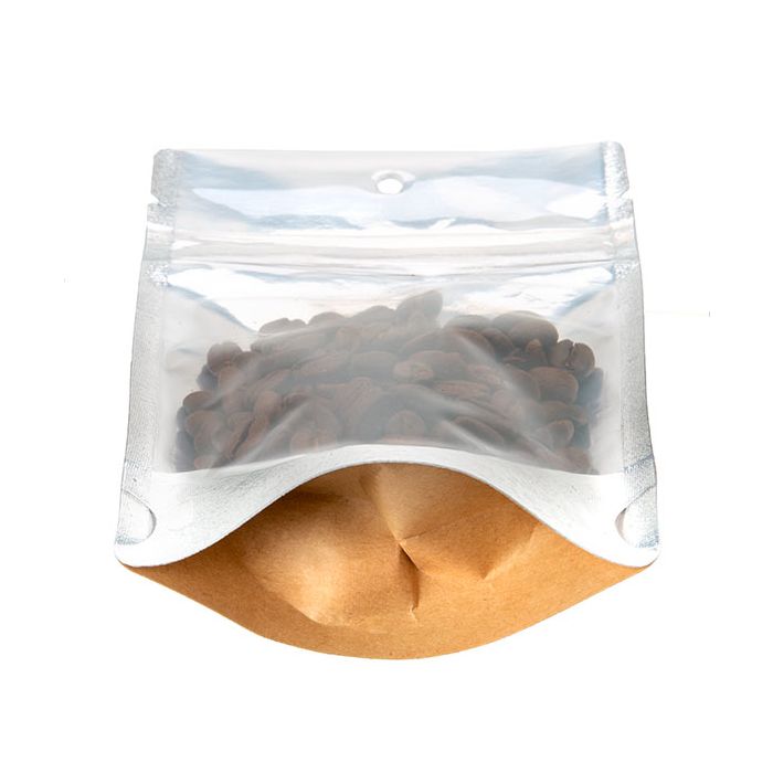 Standbodenbeutel Transparent/Kraft 10.2x6x15.2cm mit Aufhängeloch (100 Stück) [ZBGK2H]