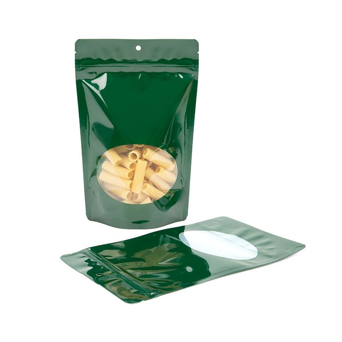 Standbodenbeutel Grün mit rundem Sichtfenster 14.9x8.9x23.2cm 310 Gramm (100 Stück) [ZBGO7HGH]