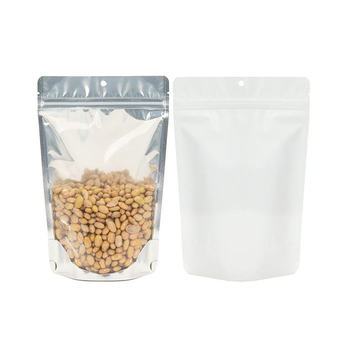 Standbodenbeutel Transparent/Weiß 14.9x8.9x23.2cm mit Aufhängeloch | 310 Gramm (100 Stück) [ZBGW7H]