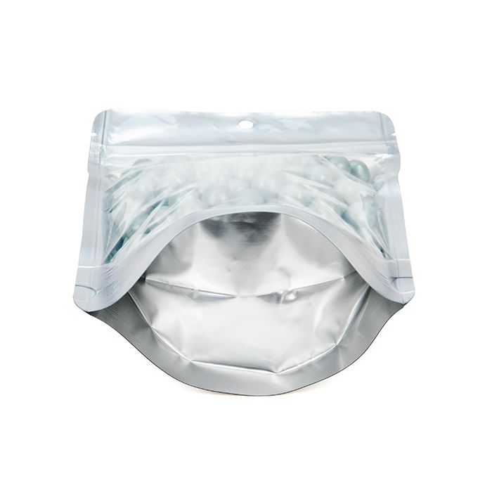 Standbodenbeutel Silber 11.9x7.6x18.4cm mit Aufhängeloch (100 Stück) [ZBGS46H]