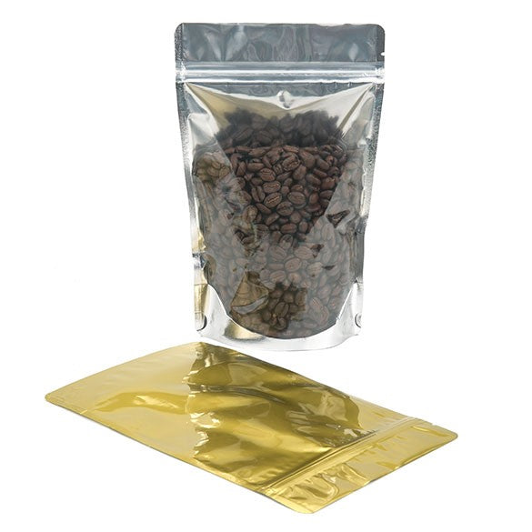 Standbodenbeutel Transparent/Gold 14.6x7.9x23cm | 170 Gramm (100 Stück) [ZBGG58]