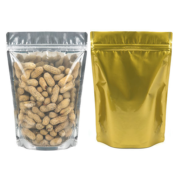 Standbodenbeutel Transparent/Gold 17.8x9.8x25.2cm | 280 Gramm (100 Stück) [ZBGG69]