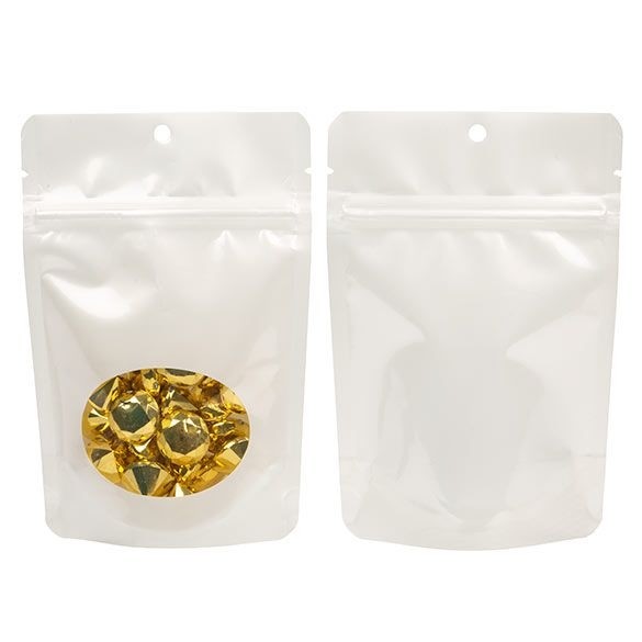 Standbodenbeutel Perlweiß 10.2x6x15.2cm mit Aufhängeloch (100 Stück) [ZBGO2PH]