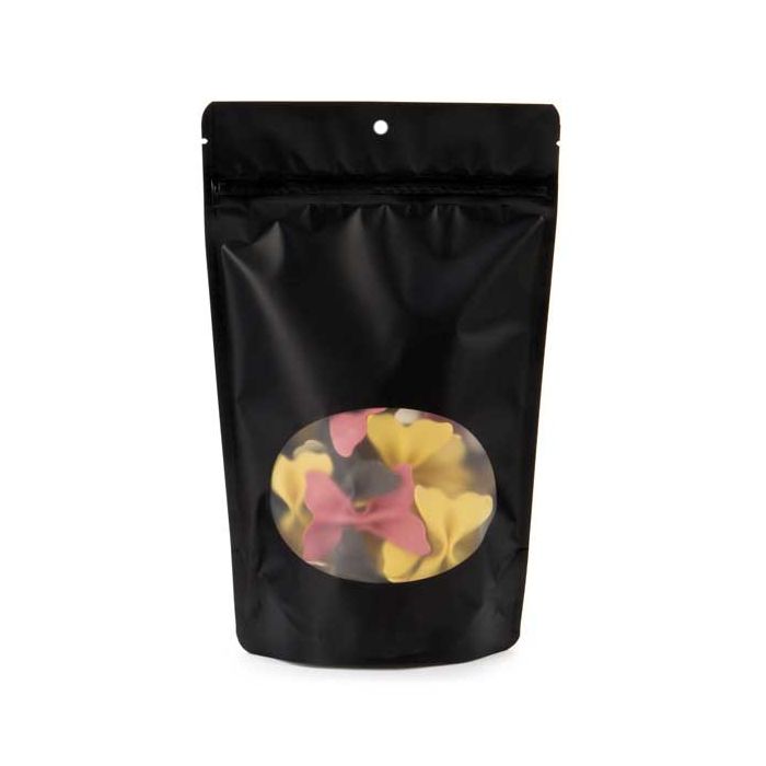 Standbodenbeutel Mattschwarz 14.9x8.9x23.2 cm mit rundem Fenster (100 Stück) [ZBGO7MBH]