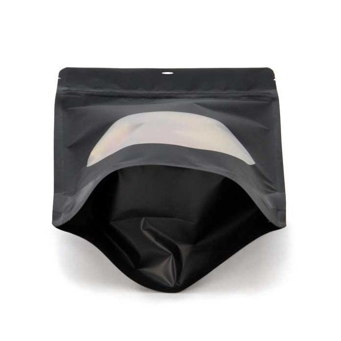 Standbodenbeutel Mattschwarz 14.9x8.9x23.2 cm mit rundem Fenster (100 Stück) [ZBGO7MBH]