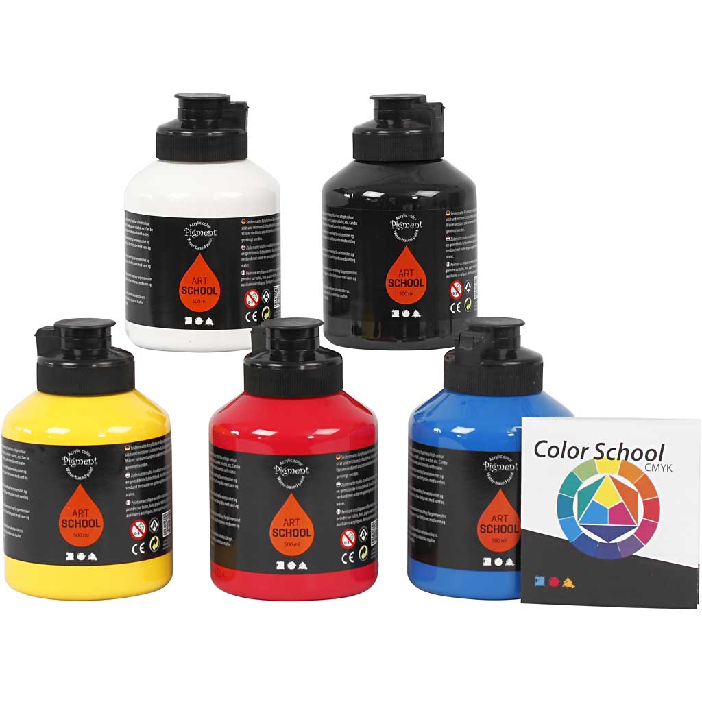 Pigment Art School-Farbe, Primärfarben, 5x500 ml/ 1 Pck.