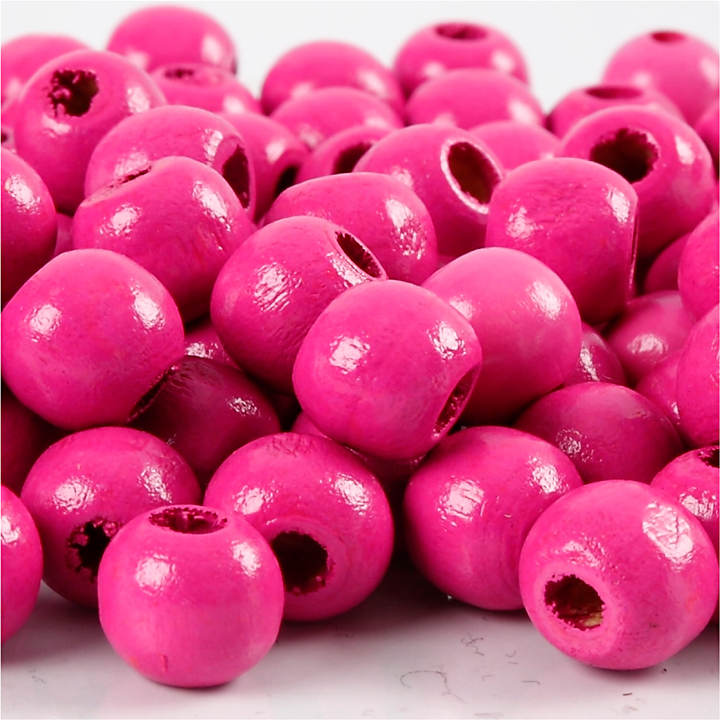 Packlinq Holzperlen, Pink, D: 10 mm, Lochgröße 3 mm, 20 g/ 1 Pck., 70 Stck.
