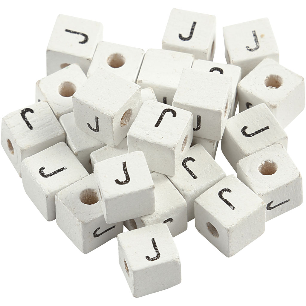 Packlinq Buchstaben-Perle, Weiß, J, Größe 8x8 mm, Lochgröße 3 mm, 25 Stck./ 1 Pck.