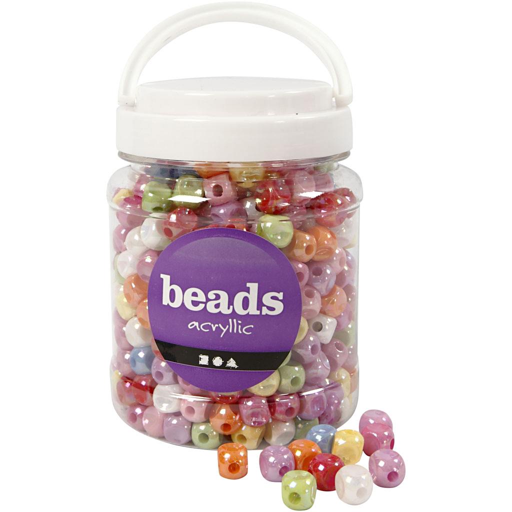 Packlinq Würfel-Perlen, Mix, Sortierte Farben, Größe 10x10 mm, Lochgröße 4 mm, 700 ml/ 1 Dose, 400 g
