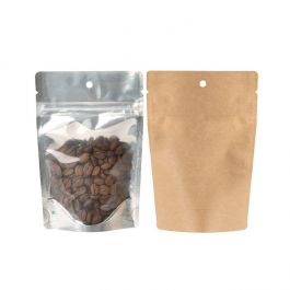 Standbodenbeutel Transparent/Kraft 10.2x6x15.2cm mit Aufhängeloch (100 Stück) [ZBGK2H]