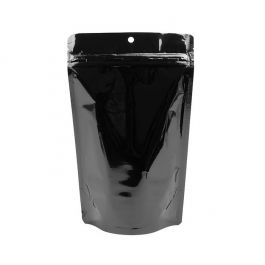 Standbodenbeutel Schwarz 13x7.9x20.6cm mit Aufhängeloch 113 Gramm (100 Stück) [ZBGM3BH]