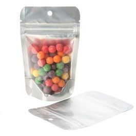 Standbodenbeutel Transparent/Silber 8x5x13cm | 28 Gramm mit Aufhängeloch (100 Stück) [ZBGS1H]