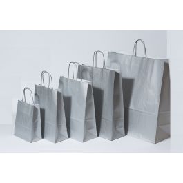 Papiertragetaschen Silber 18x8x22cm Kraft 90g/m² (50 Stück) [PAM1822SI]