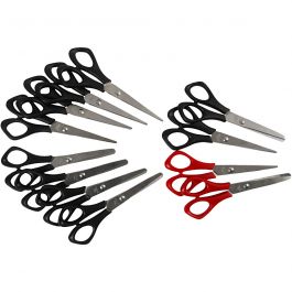 Schulscheren , L 14 cm, für Rechts- und Linkshänder , Schwarz, Rot, 12 Stk/ 1 Pck [HOB-11171]