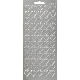 Sticker, Herzen, Blatt 10x23 cm, Silber, 1 Bl. [HOB-170020]
