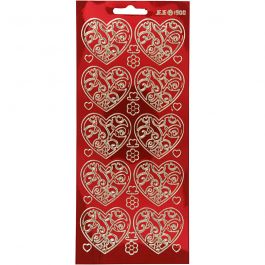 Sticker, Herzen, Blatt 10x23 cm, Gold, Transparent Rot, 1 Bl. [HOB-170054]