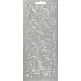 Sticker, Blätter, Blatt 10x23 cm, Silber, 1 Bl. [HOB-170125]