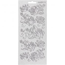 Sticker, Rosen, Blatt 10x23 cm, Silber, 1 Bl. [HOB-170162]