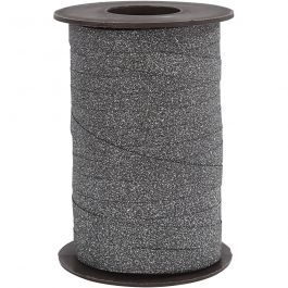 Kräuselband, B 10 mm, Glitter, Schwarz, 100 m/ 1 Rolle [HOB-20229]