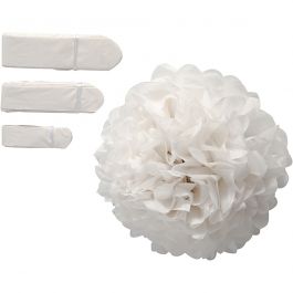 Seidenpapier-Pompons, D 20+24+30 cm, 16 g, Weiß, 3 Stk/ 1 Pck [HOB-20471]