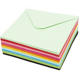 Farbige Briefumschläge - Sortiment, Umschlaggröße 16x16 cm, 80 g, Sortierte Farben, 10x10 Stk/ 1 Pck [HOB-20525]