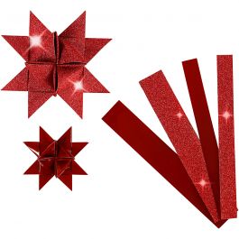 Papierstreifen für Fröbelsterne, L 44+78 cm, D 6,5+11,5 cm, B 15+25 mm, Glitter,Lack, Rot, 40 Streifen/ 1 Pck [HOB-20775]